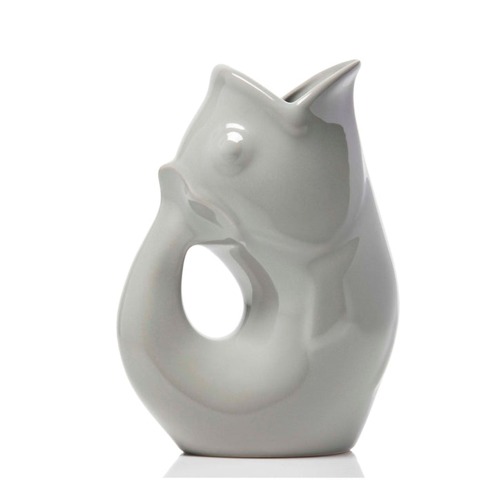 Large gurgle pot ceramic fish water pitcher stone grey glossy finish 4oz