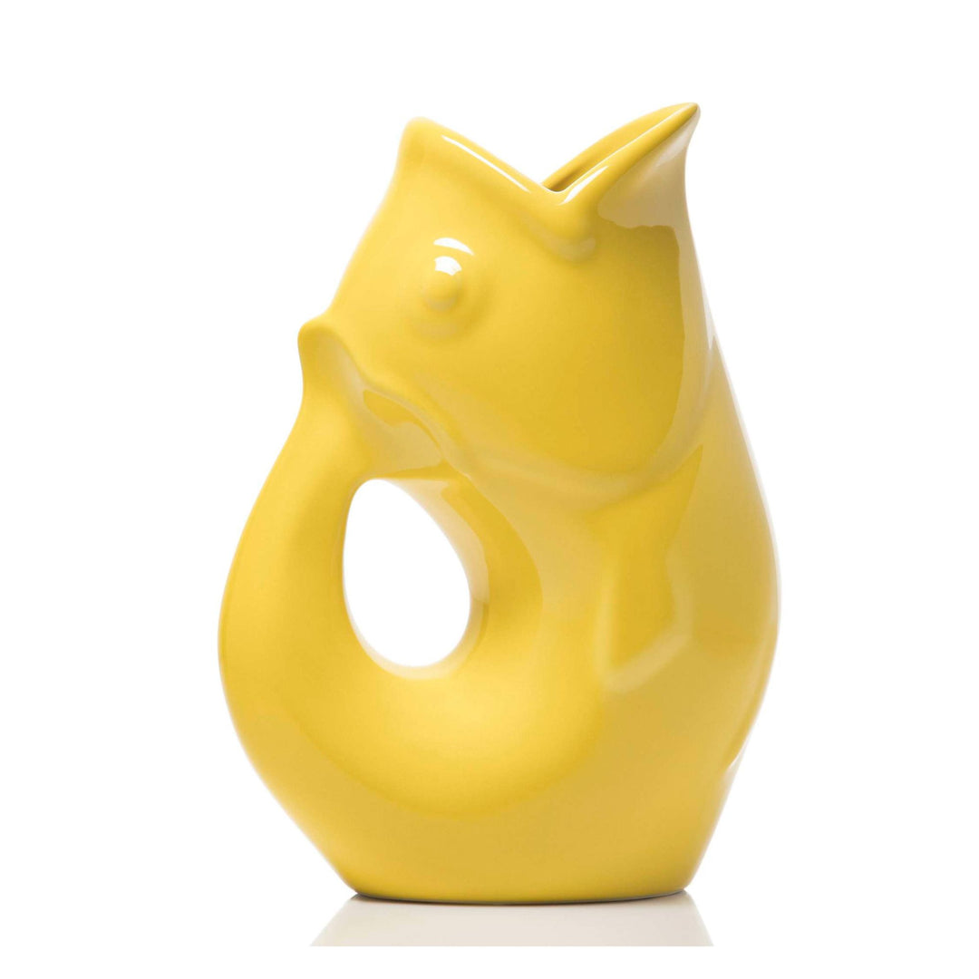 Large gurgle pot ceramic fish water pitcher yellow glossy finish 4oz