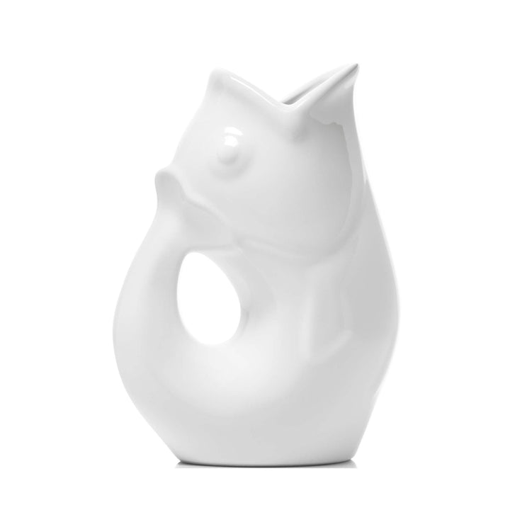 Large gurgle pot ceramic fish water pitcher white glossy finish 4oz