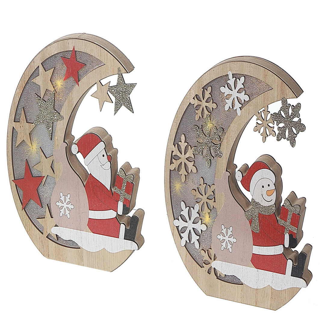 LED Half Moon with Santa or Snowman Stand