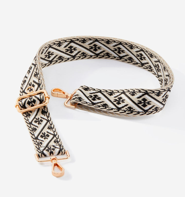 Interchangeable Bag Strap  Bold Woven Design with Gold Clasps Beige Black and  White 