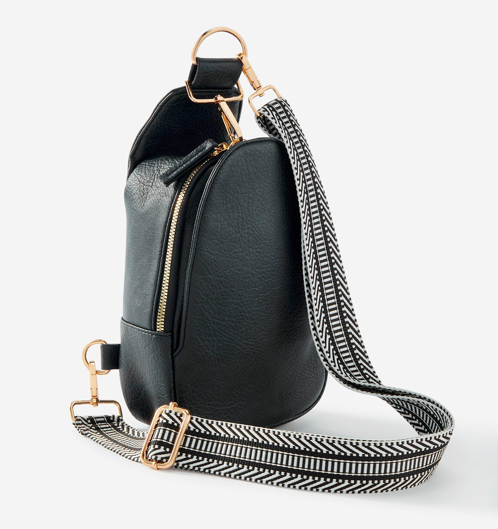 Interchangeable Bag Strap  Bold Woven Design with Gold Clasps Black and White