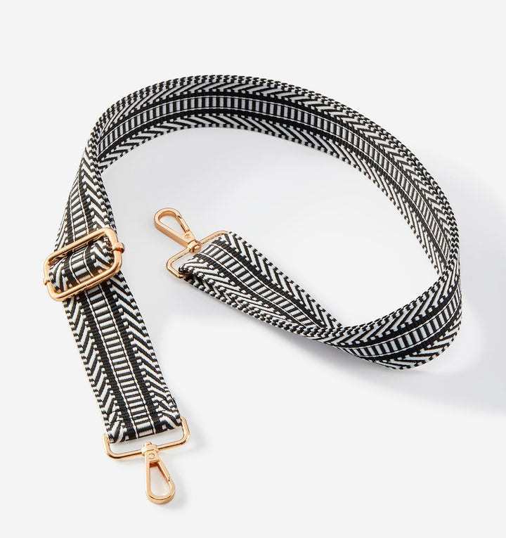 Interchangeable Bag Strap  Bold Woven Design with Gold Clasps  Black and White