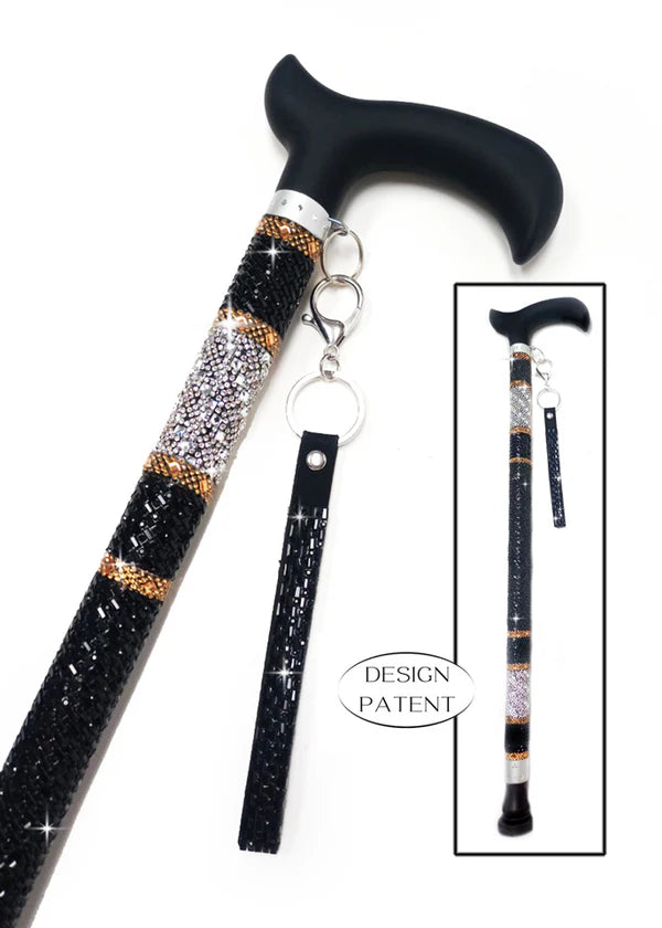 Jacqueline_Kent_Fancy_Walking_Cane_-Black_Gold_Silver_Striped_Rhinestone_Encrusted