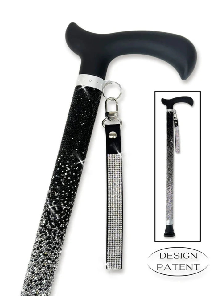 Jacqueline Kent Fancy Walking Cane - Rhinestone Encrusted Black Ombre
