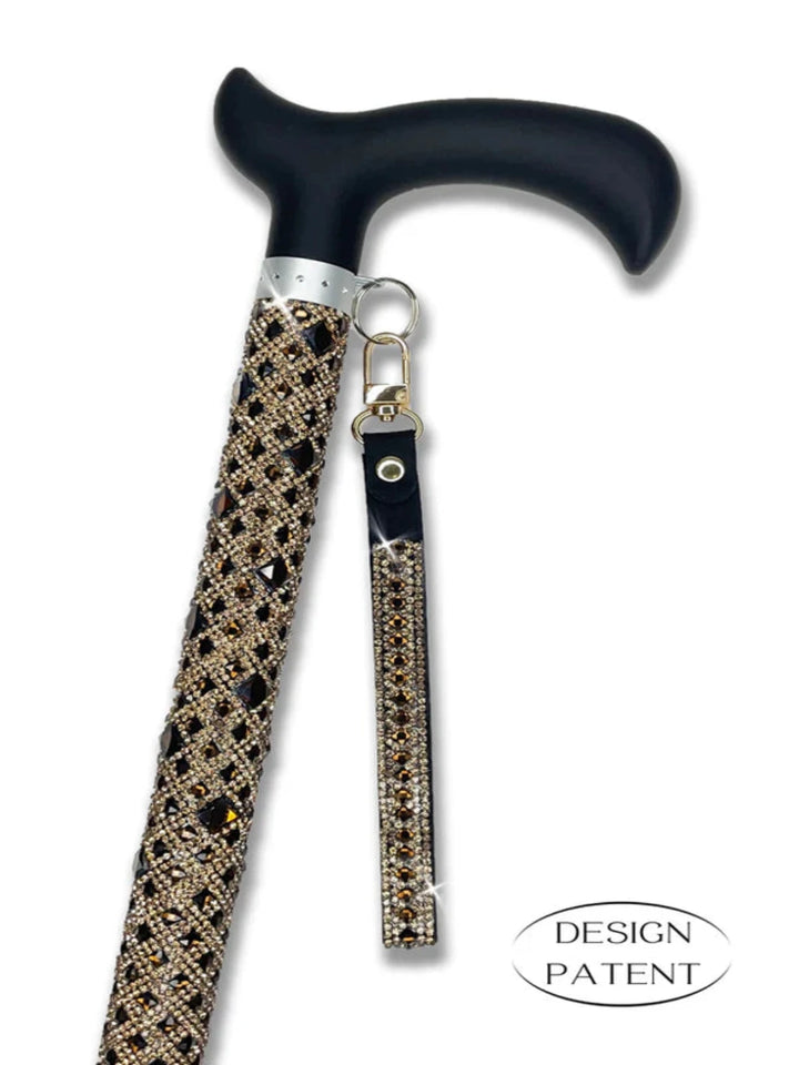Jacqueline Kent Fancy Walking Cane - Rhinestone Encrusted Chocolate