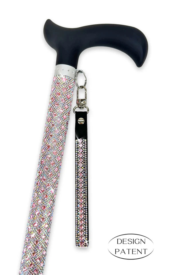 Jaqueline Kent Fancy Walking Cane. Color - Pink Flamingo - Rhinestone Encrusted