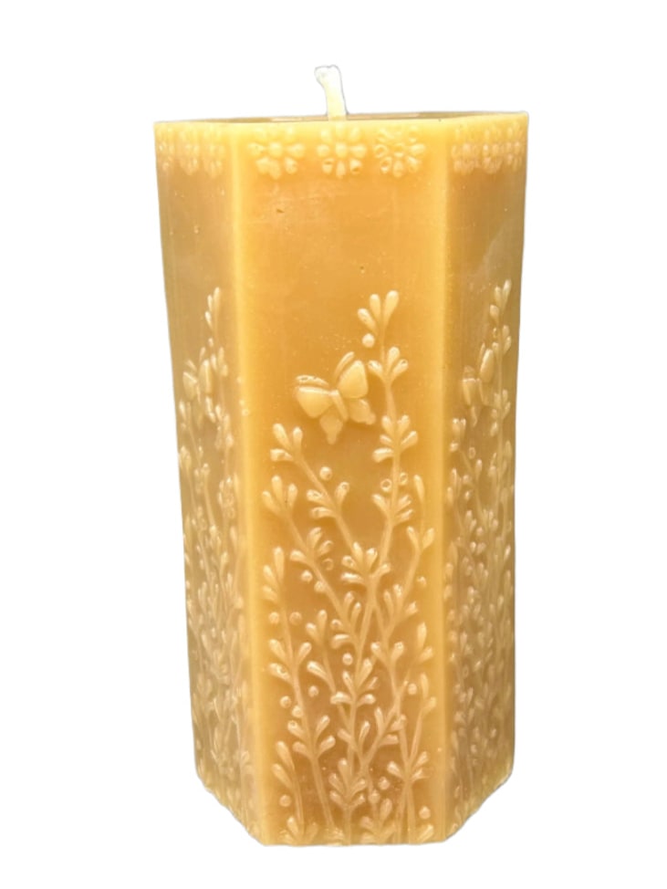 Joan’s Beeswax Candles Buttterflies and Flowers Pillar