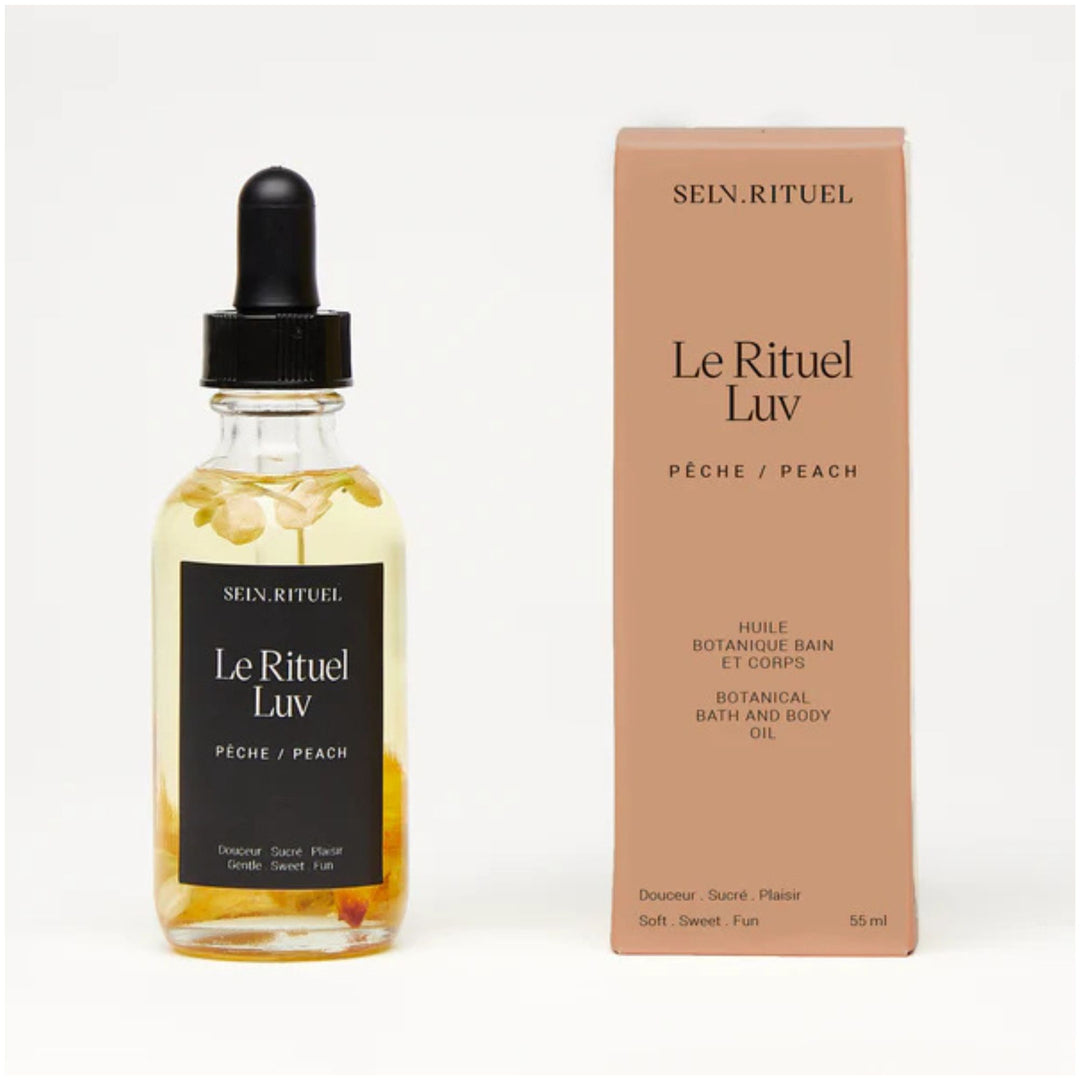 SELV Rituel LUV Botanical Bath & Body Oil with peach botanicals and gift box