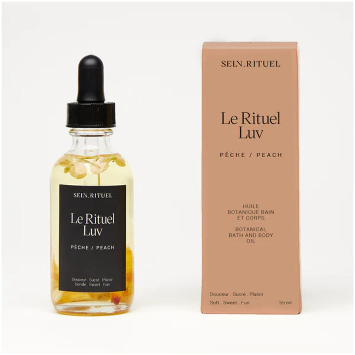 SELV Rituel LUV Botanical Bath & Body Oil with peach botanicals and gift box