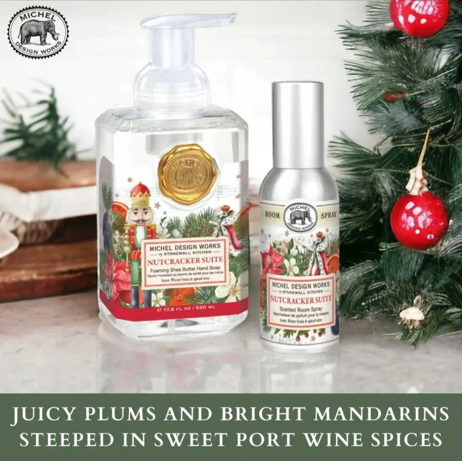 MICHEL DESIGN WORKS NUTCRACKER SUITE FOAMING SOAP AND ROOM SRPAY WITH FRAGRANCE DESCRIPTION