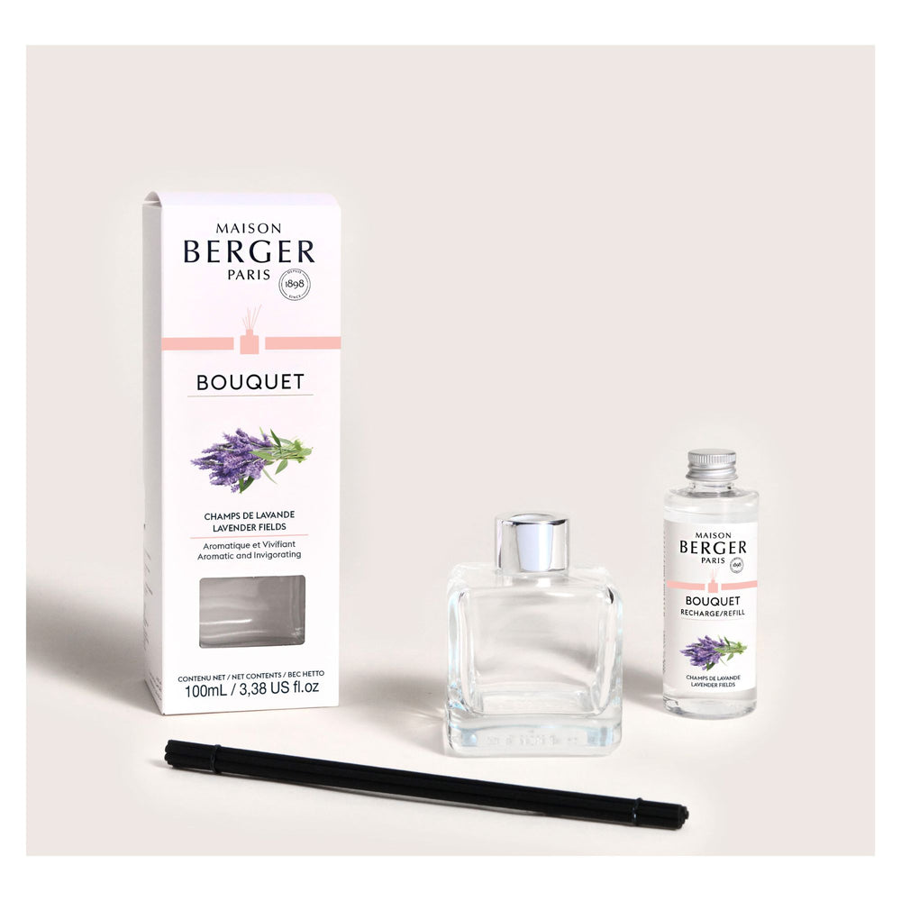 Maison Berger Paris diffuser set with packaging, diffuser bottle, and refills