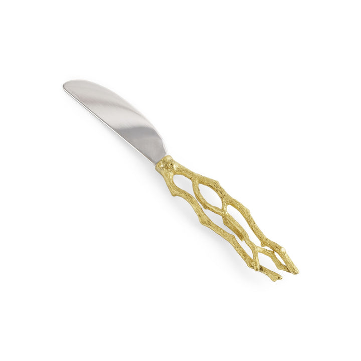 Michael Aram Butterfly Ginkgo Gold cheese spreader with stainless steel blade and sculpted goldtone branch handle 