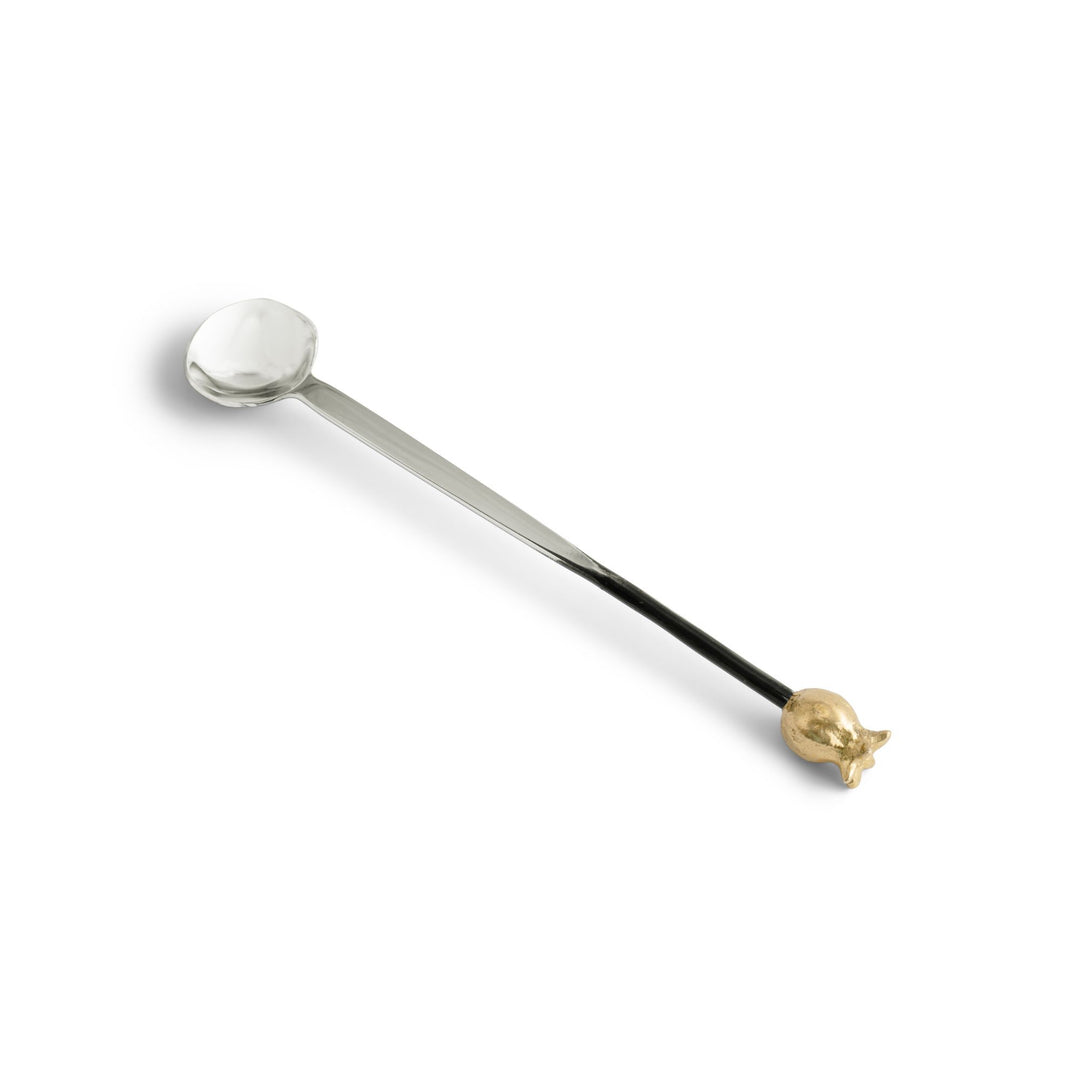 Michael Aram Pomegranate coffee spoon with polished silver-tone scoop, sculpted two-tone silver and dark-finish branch handle, and gold-tone pomegranate accent