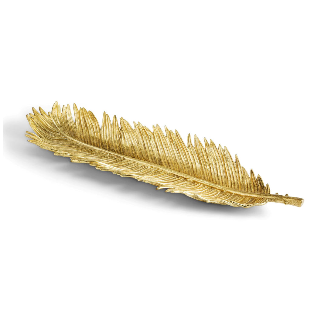Gold feather-shaped metal Bread Dish by Micheal Aram for wedding gift idea
