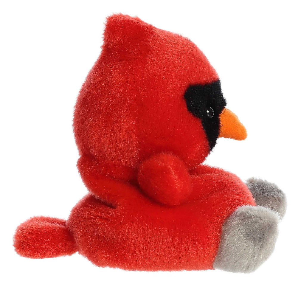 Red plush cardinal bird with a black face and orange beak - Palm Pals Lous Cardinal side view