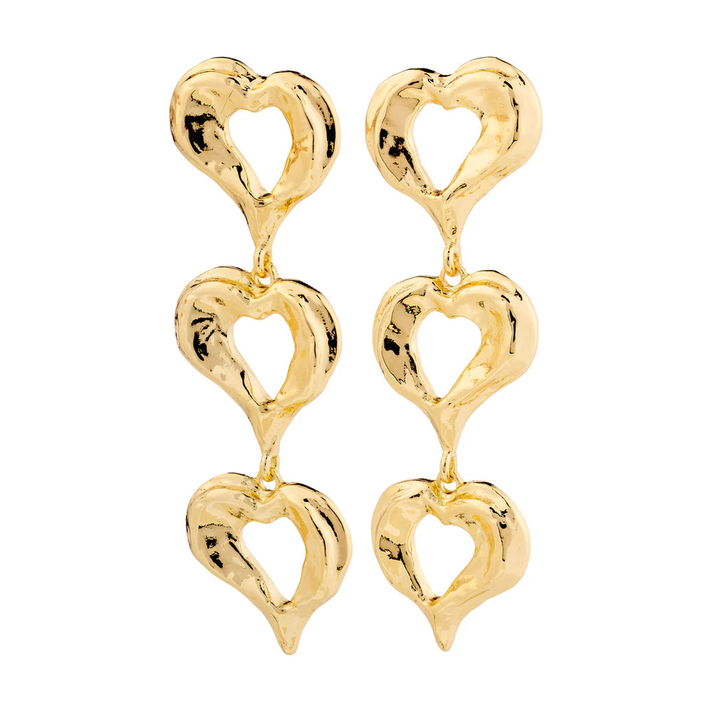 Pilgrim Jewelry TIDE Recycled Heart Dropped Earrings Gold Plated
