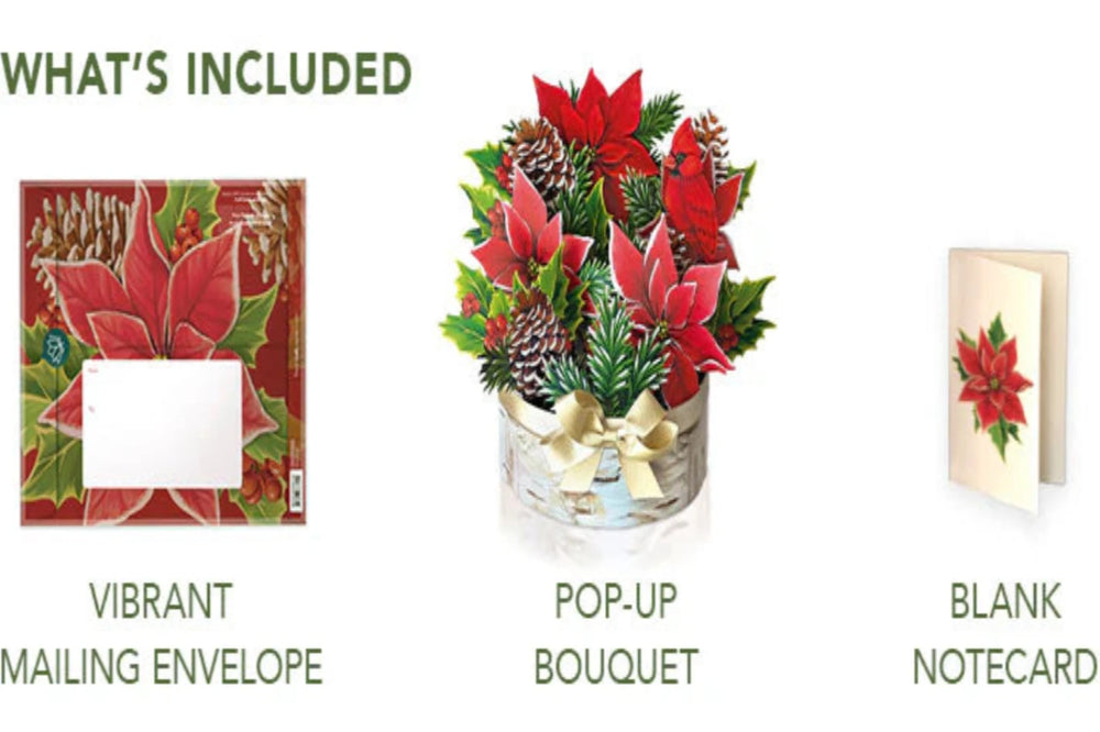 Pop Up Flower Bouquet Greeting Card -Mini Birch Poinsettia