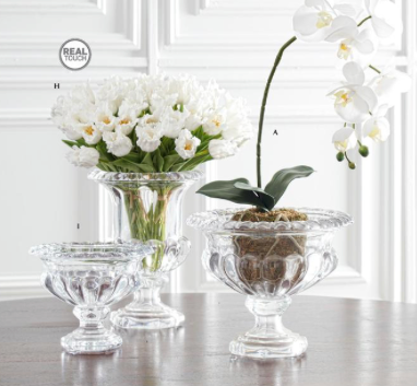Heavy pressed glass urns in grecian style
