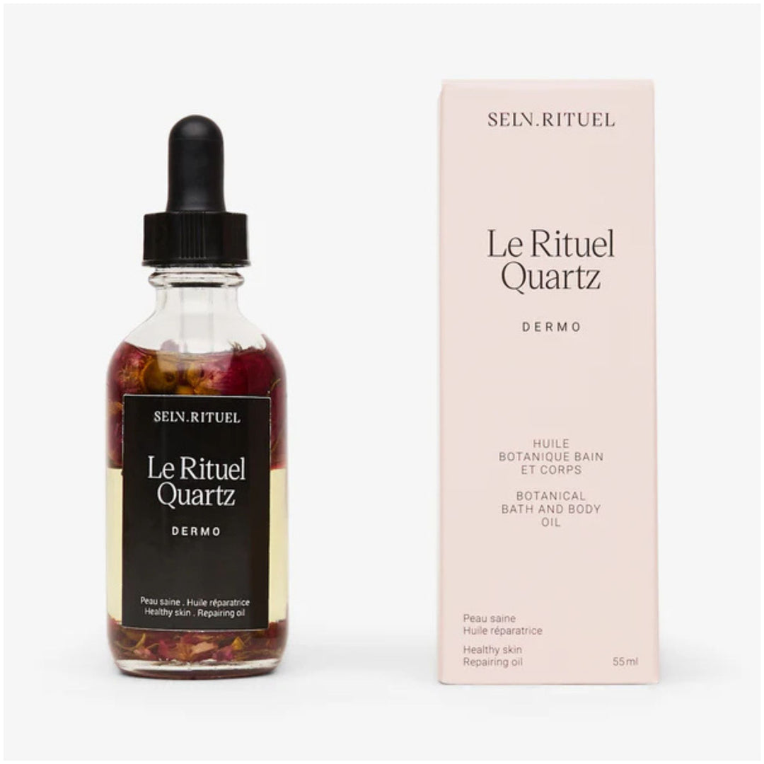 SELV Rituel Quartz Botanical Bath & Body Oil with rose botanicals and gift box