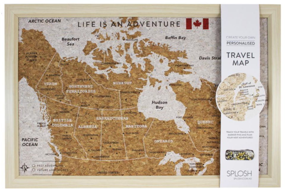 FRAMED CORK BOARD - Canada Travel Map