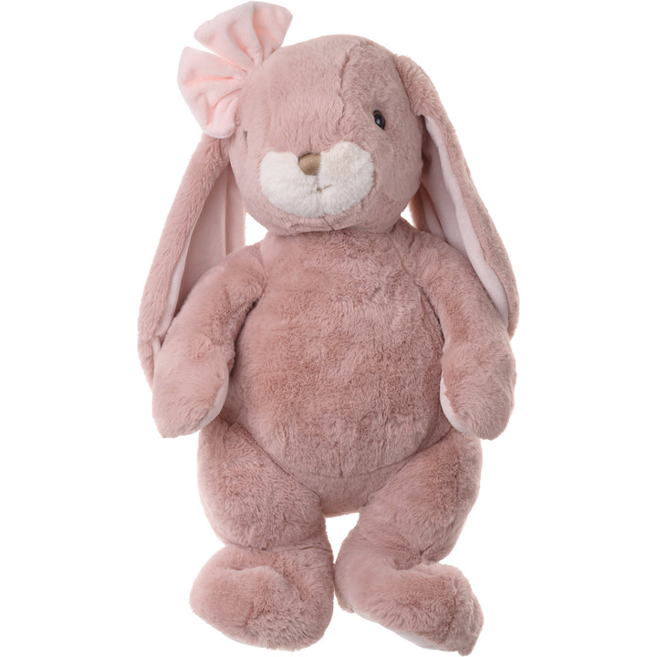 Giant Pink super soft premium plush bunny toy with a bow and long floppy ears