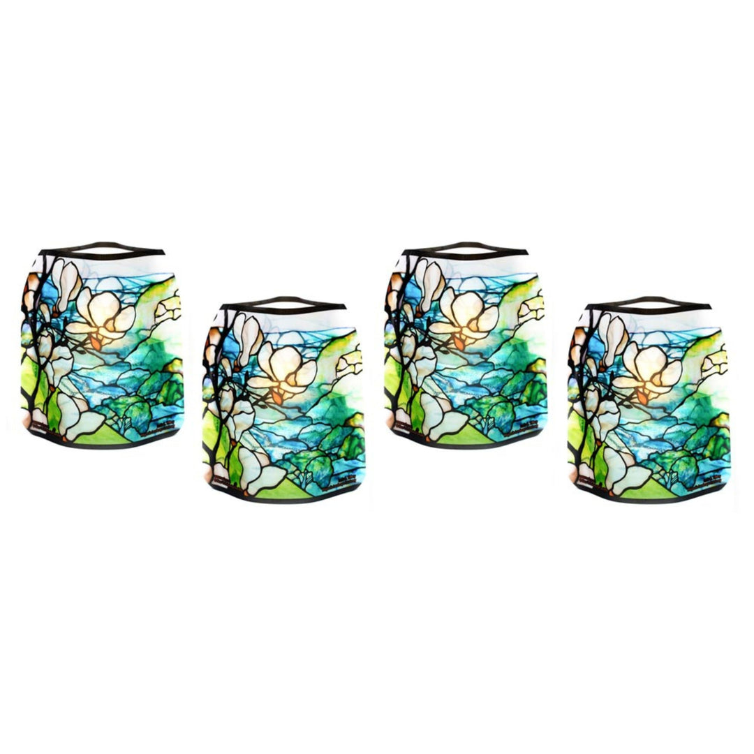 Set of 4 Modgy Tiffany Magnolia Landscape reusable LED luminaries featuring Louis C. Tiffany's iconic magnolia artwork. Table Centrepiece idea for use in many occassions