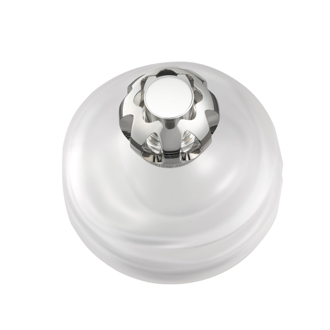 Lampe Berger Echo Frosted home fragrance lamp viewed from above, showing its silver-coloured spherical openwork diffuser top.
