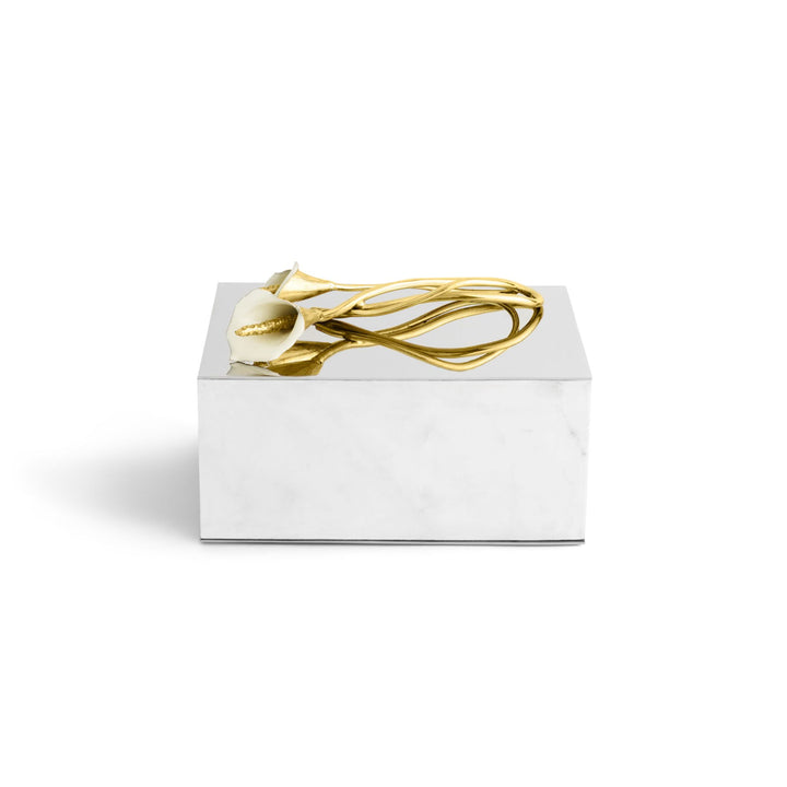 Michael Aram Calla Lily Cremation Urn handcrafted in stainless steel, brass, and white enamel from the Celebration of Life Collection.