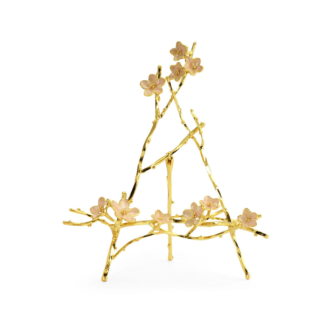 Michael Aram Cherry Blossom Easel Photo Frame 4x6 with pink enamel cherry blossoms and goldtone details. Empty Easel.