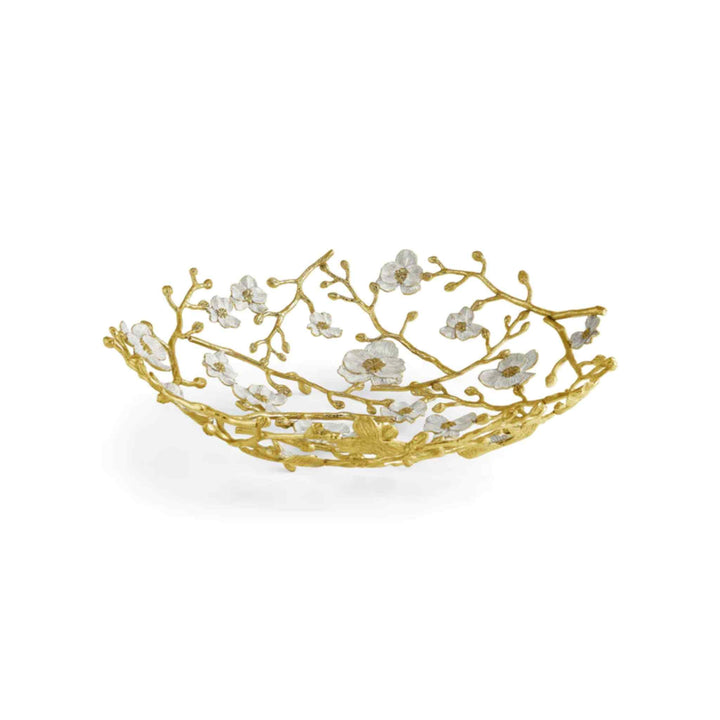 Michael Aram Orchid Basket in Natural Brass and White Enamel perfect for weddings and gift giving