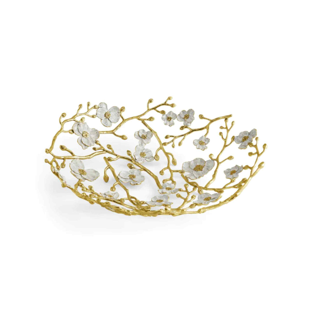Michael Aram Orchid Basket in Natural Brass and White Enamel