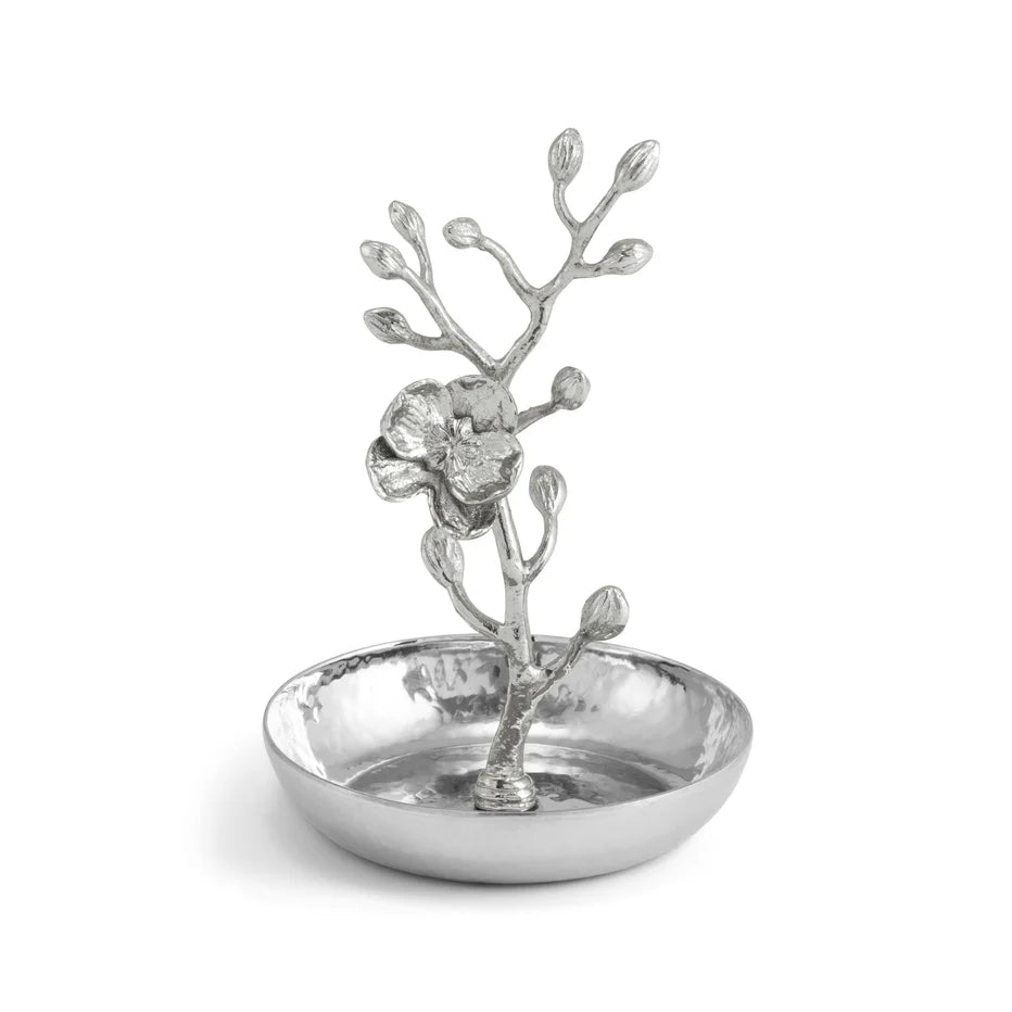 Silver jewelry dish with floral design  stand Michael Aram White Orchid Ring Catcher