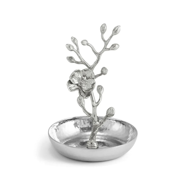 Silver jewelry dish with floral design  stand Michael Aram White Orchid Ring Catcher