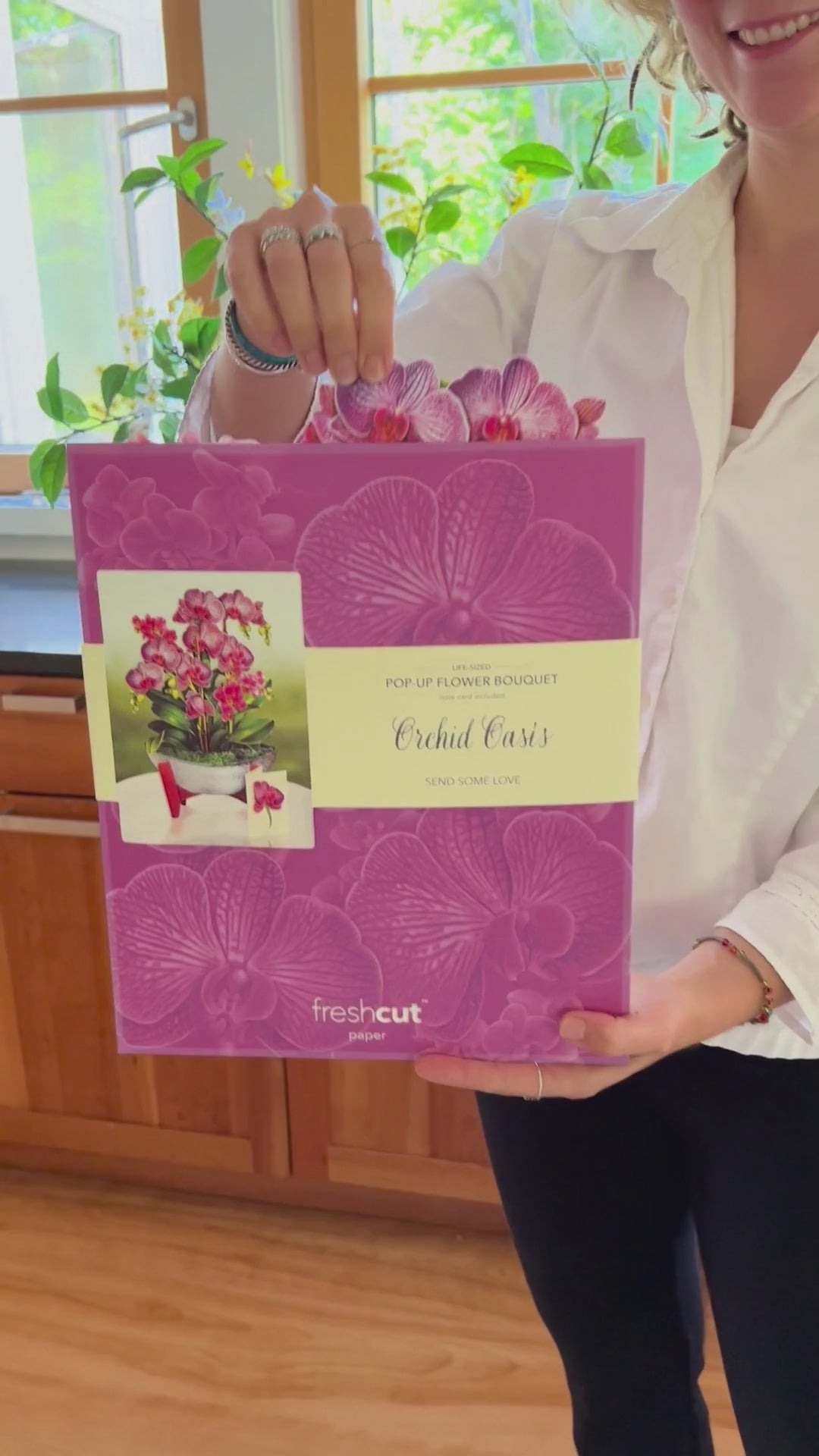 Pop Up Flower Bouquet Greeting Card - Orchid Oasis