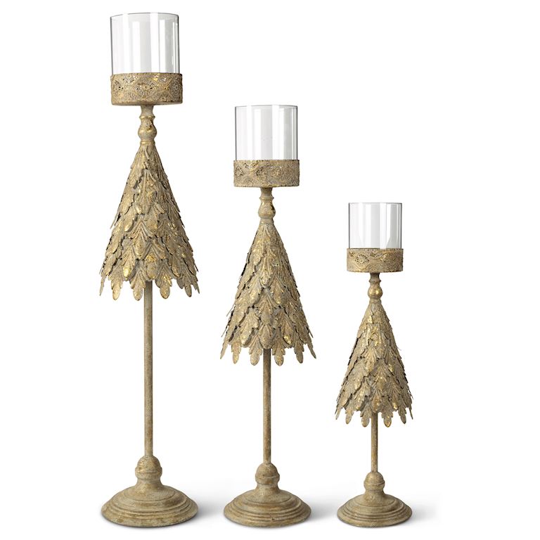 Sophisticated Gold Metal Tree Candleholders with Glass
