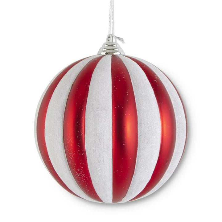 Red & White Glittered Striped Ornament