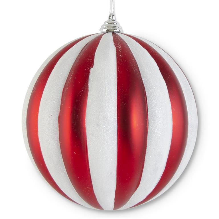 Red & White Glittered Striped Ornament