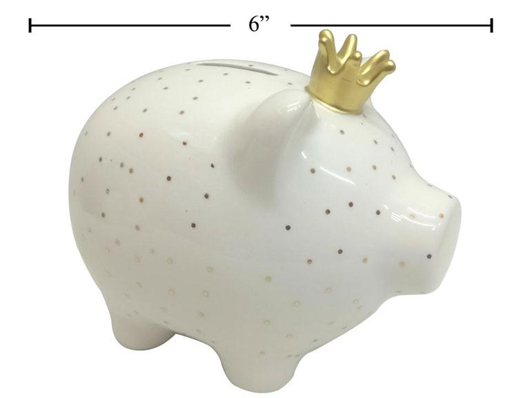 Piggy Bank -Gold Crown and Polka Dots