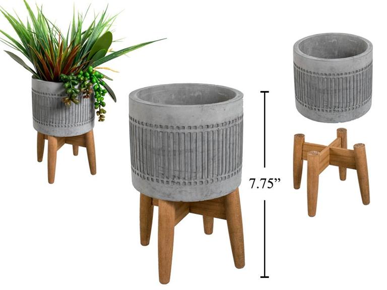 Concrete Planter w/Wood Stand