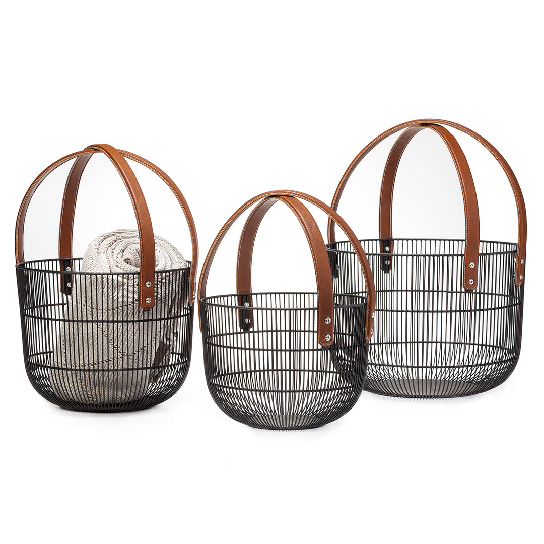 Wired Baskets with Faux Leather Handles