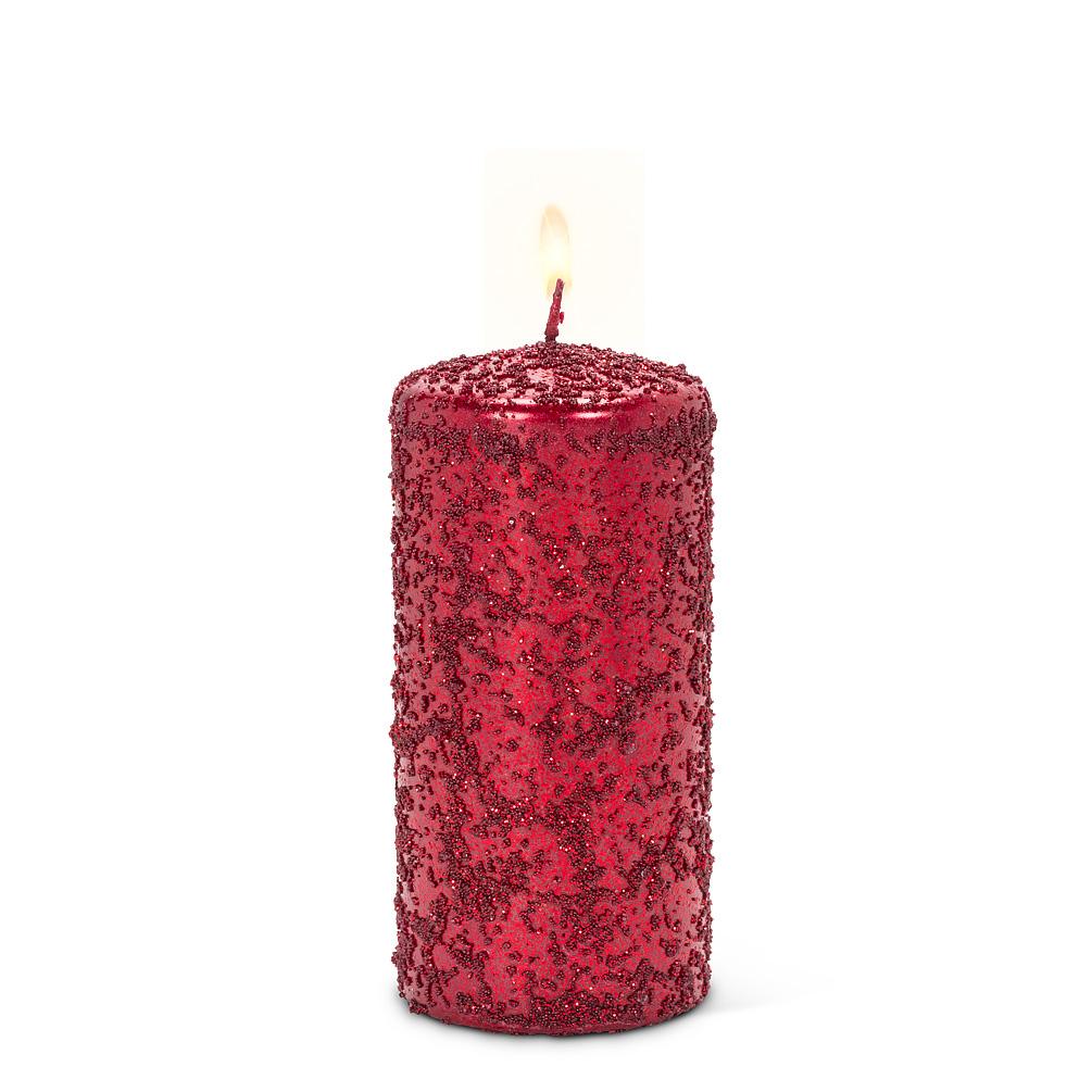 Iced Red Slim Pillar Candle
