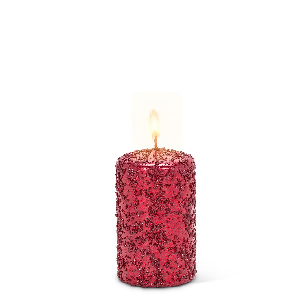 Iced Red Slim Pillar Candle