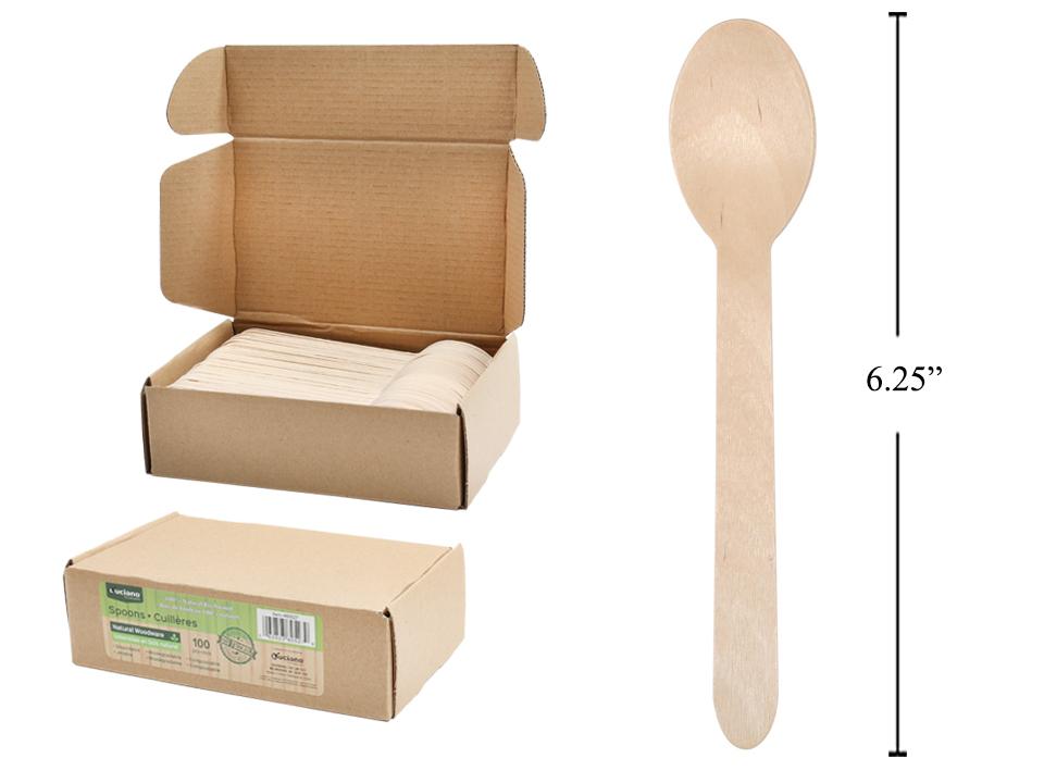 Disposable Birch Wooden Cutlery  6.5" 100pc Each - Fork Knife Spoon