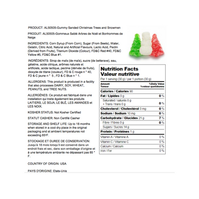 Nutritional Information - Christmas Gummy Trees and Snowman Gift bag