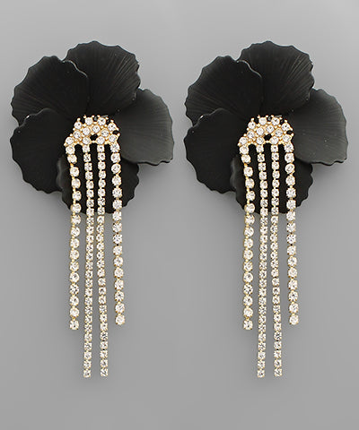 Flower & Crystal Tassel Earrings