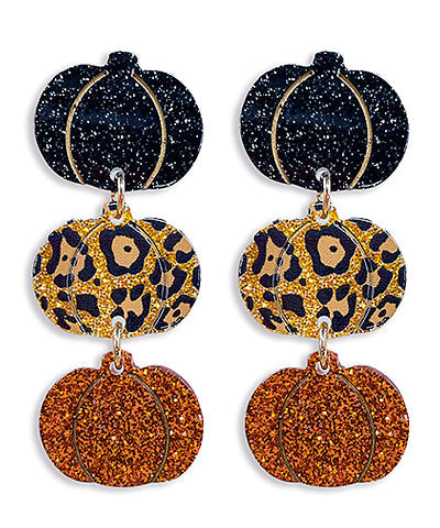 3 Pumpkin Beaded Dangle Earrings