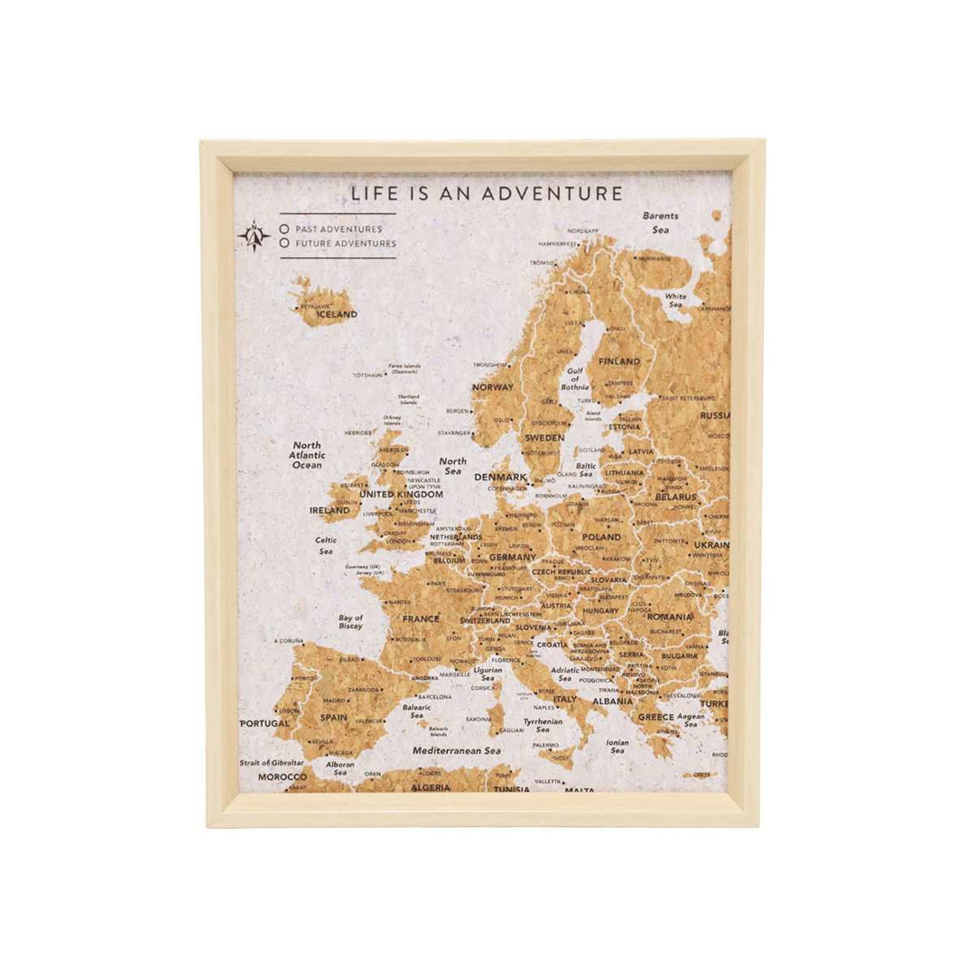 FRAMED CORK BOARD - Europe Travel Map