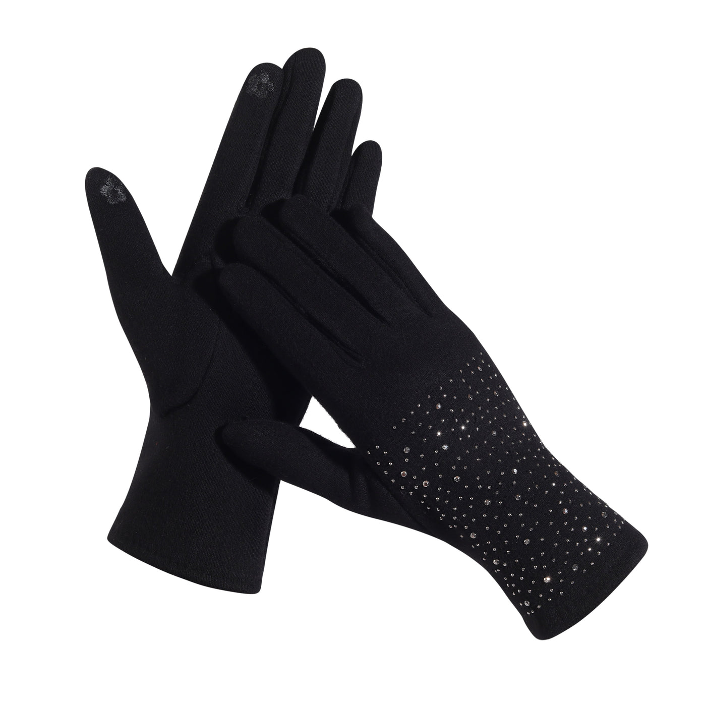 Women's Fashion Winter Gloves w/ Texting Finger - Black Rhinestone