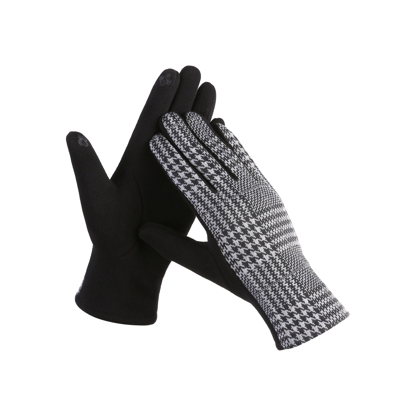 Women's Fashion Winter Gloves w/ Texting Finger - Black and White Plaid
